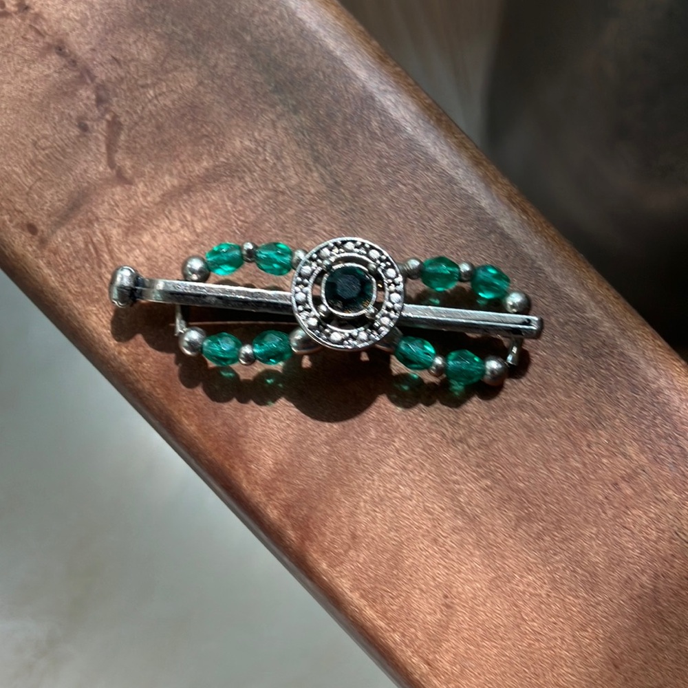 Silver and Green Hair Clip